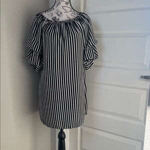 Black & White Striped Off-Shoulder Women's Top